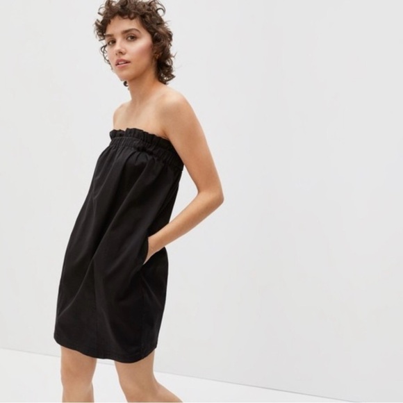 Everlane Womens Organic Cotton Paperbag Dress Sz Small Black Pockets Minimalist - Picture 2 of 13